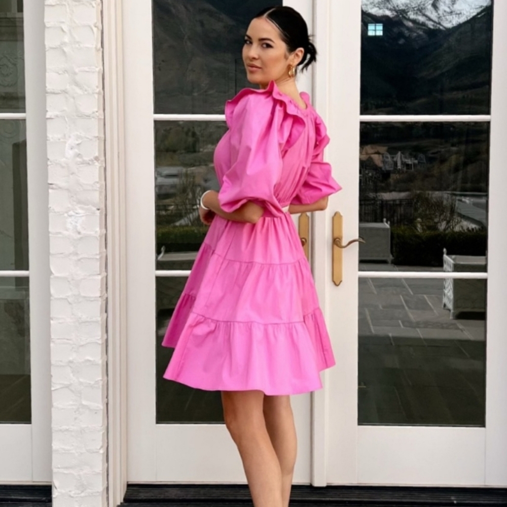 Rachel Parcell Pink Ruffled Shoulder Tiered Minidress Sz 12